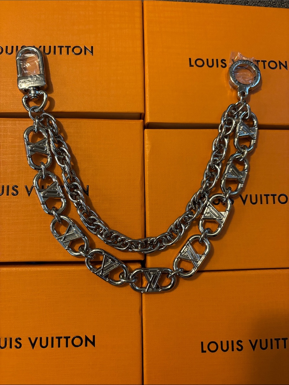 Louis Vuitton Silver-Tone Double Purse Chain